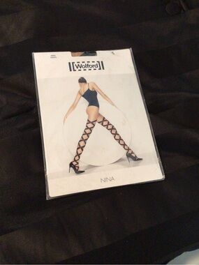 Wolford Black Thigh-High Hosiery with Open Lattice Pattern